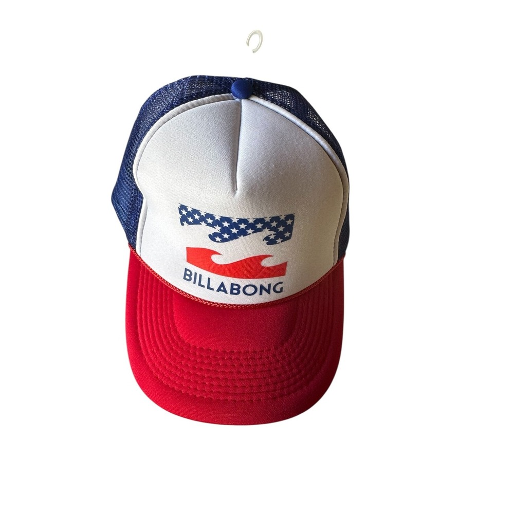 BILLABONG Hat Cap Adult Red White Blue Trucker Style by Otto Snapback One SIze